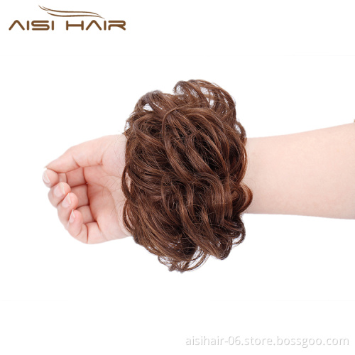 Aisi Hair Brazilian Human Hair Curly Light Brown Chignon Bun Elastic Rope Rubber Band Hairpiece Clip In Extension For Women